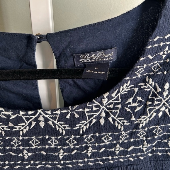Lucky Brand Navy Embroidered Short Sleeve Dress - Picture 3 of 4